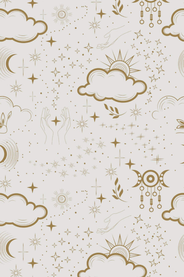 Pattern repeat of Boho astrology removable wallpaper design