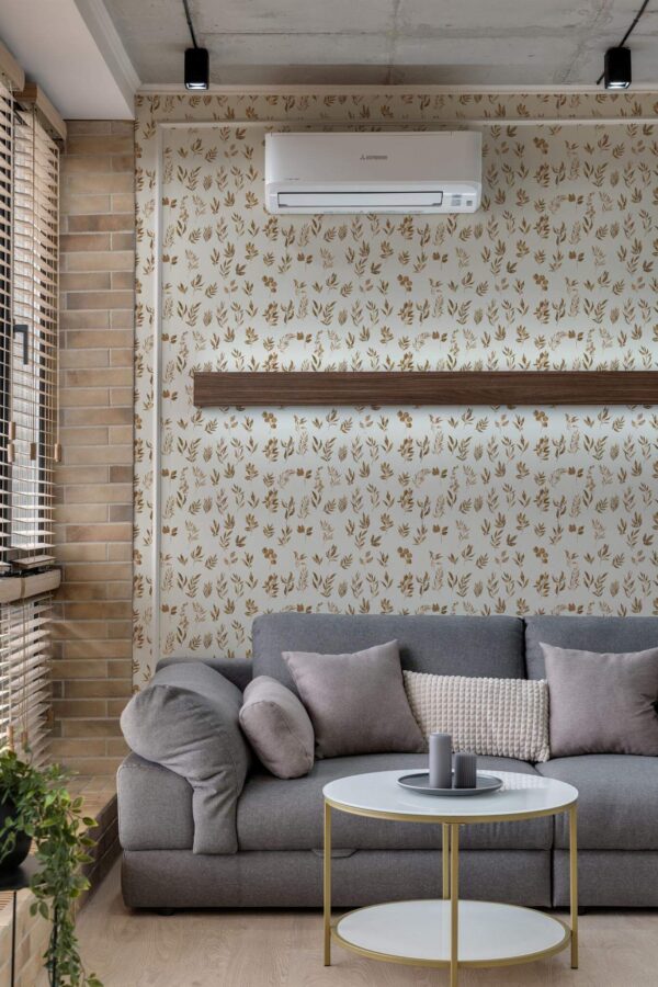Scandinavian style living room decorated with Boho autumn peel and stick wallpaper