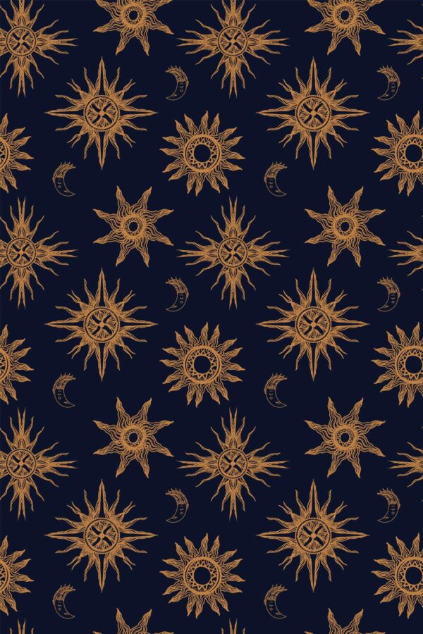 Pattern repeat of Boho celestial removable wallpaper design