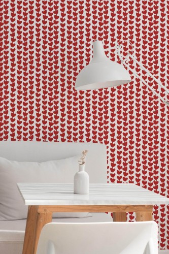 Minimal style dining room decorated with Boho heart peel and stick wallpaper