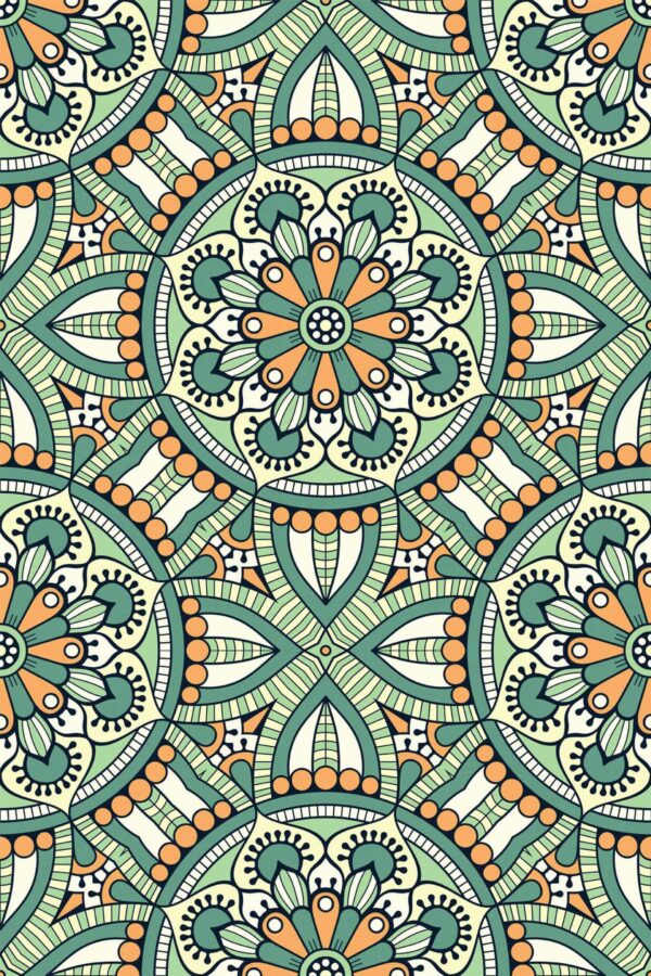 Pattern repeat of Boho mandala removable wallpaper design