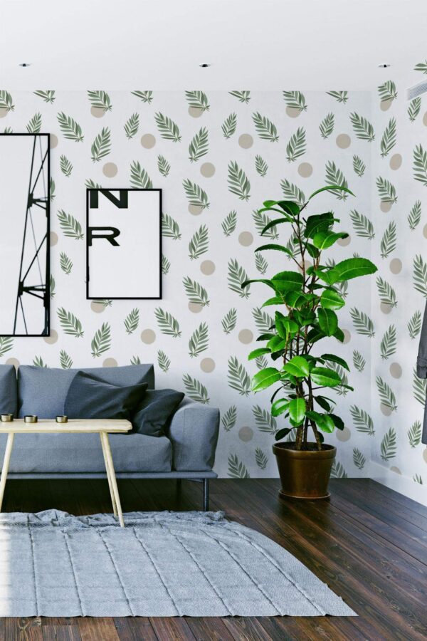 Modern scandinavian style living room decorated with Boho neutral peel and stick wallpaper