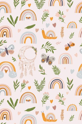 Pattern repeat of Boho nursery removable wallpaper design