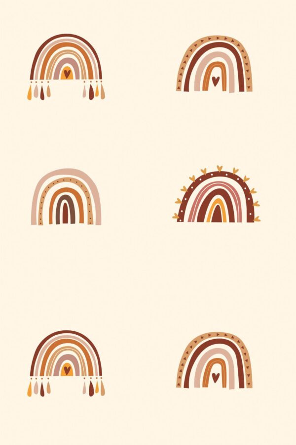 Pattern repeat of Boho rainbows removable wallpaper design