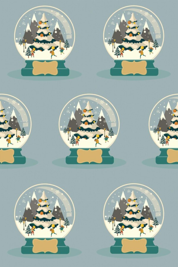 Pattern repeat of Boho snowglobe removable wallpaper design