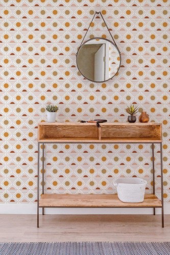 Contemporary style entryway decorated with Boho sun peel and stick wallpaper