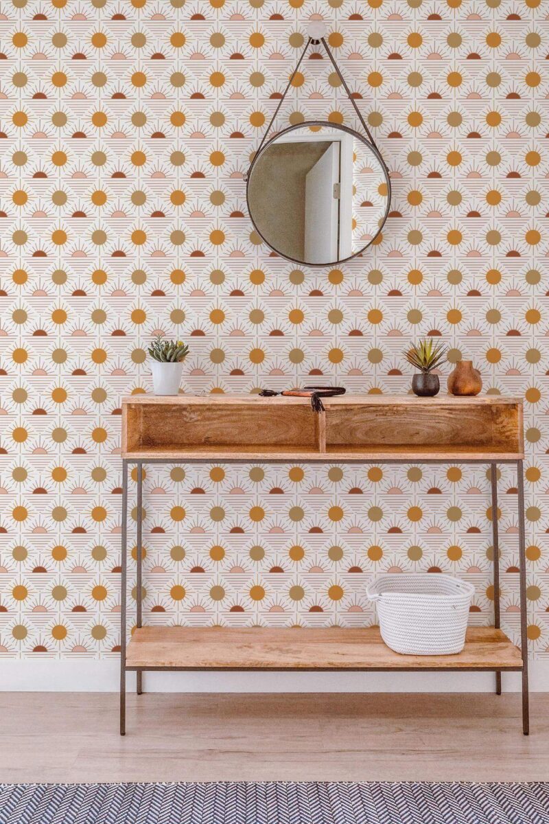 Contemporary style entryway decorated with Boho sun peel and stick wallpaper