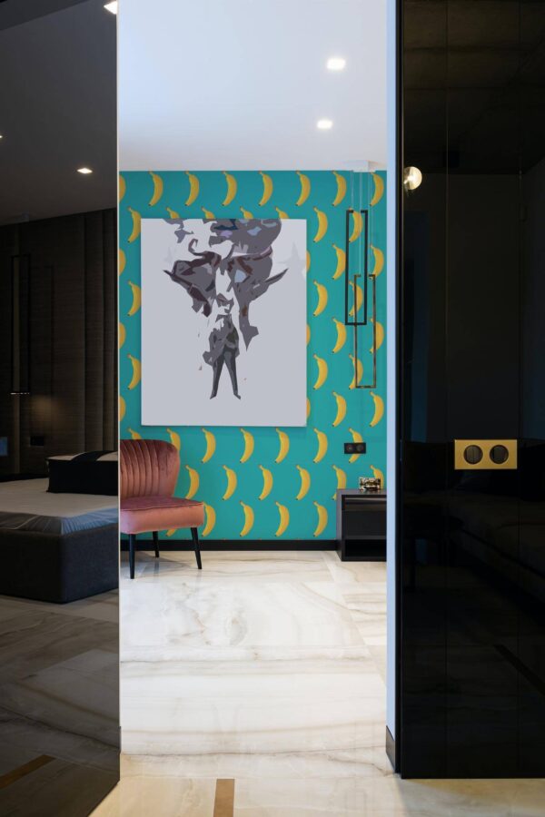 Art deco style bedroom decorated with Bold Banana peel and stick wallpaper