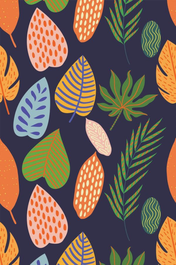 Pattern repeat of Bold Colorful Autumn Leaves removable wallpaper design
