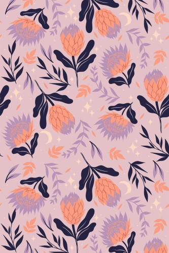 Pattern repeat of Bold Scandinavian floral removable wallpaper design