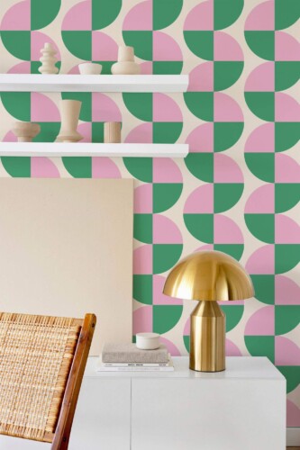 Modern style dining room decorated with Bold semi-circles peel and stick wallpaper