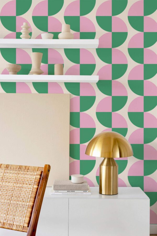 Modern style dining room decorated with Bold semi-circles peel and stick wallpaper