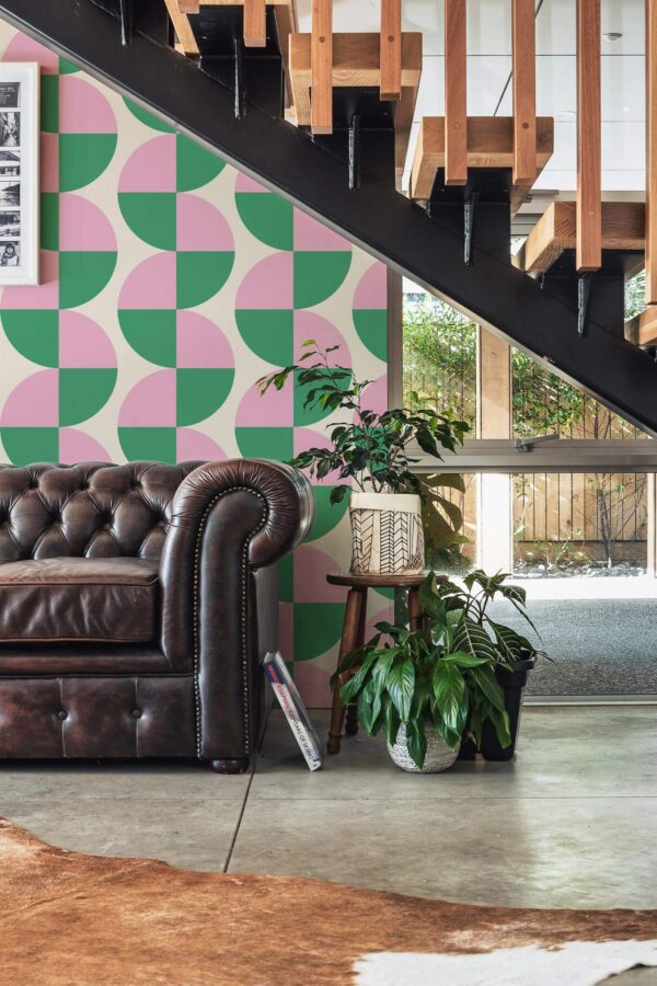 Traditional style entryway decorated with Bold semi-circles peel and stick wallpaper