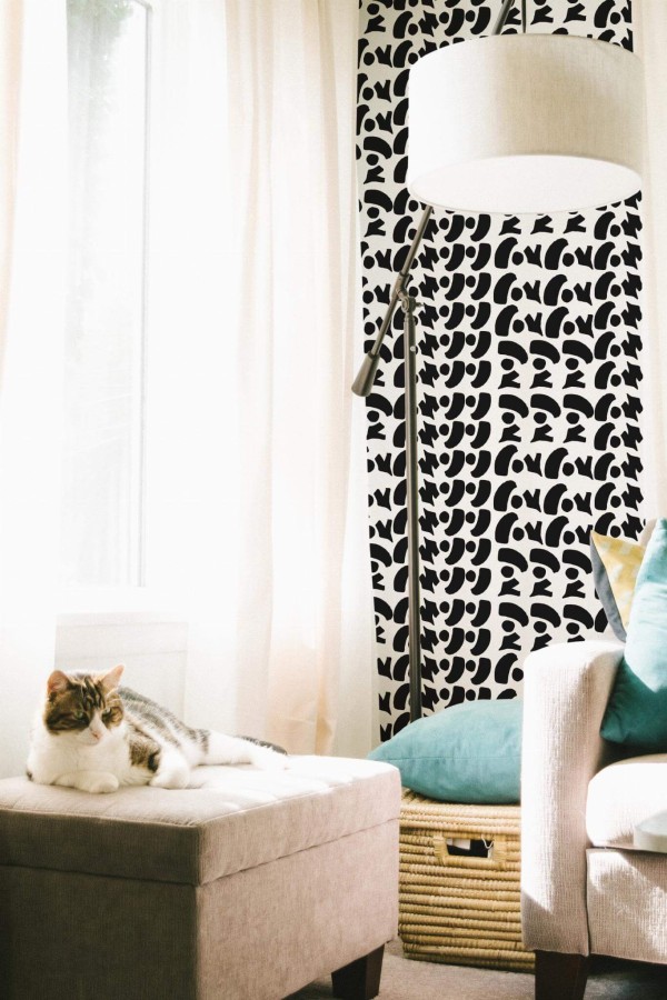 Coastal style living room decorated with Bold shapes peel and stick wallpaper