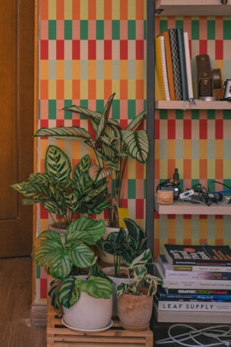 Southwestern style living room decorated with Bold stripes peel and stick wallpaper