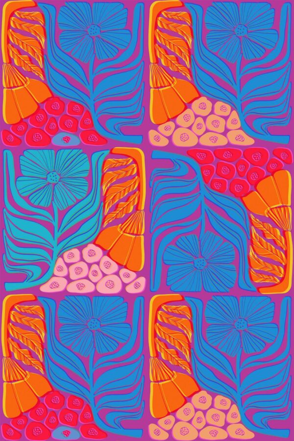 Pattern repeat of Bold transparent flower removable wallpaper design