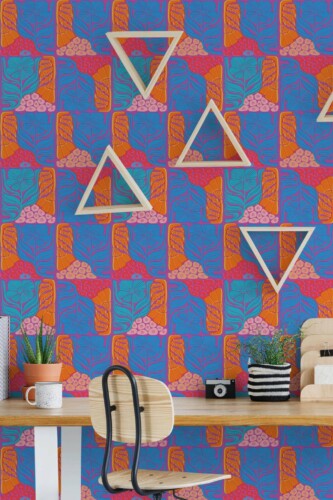Scandinavian style home office decorated with Bold transparent flowers peel and stick wallpaper