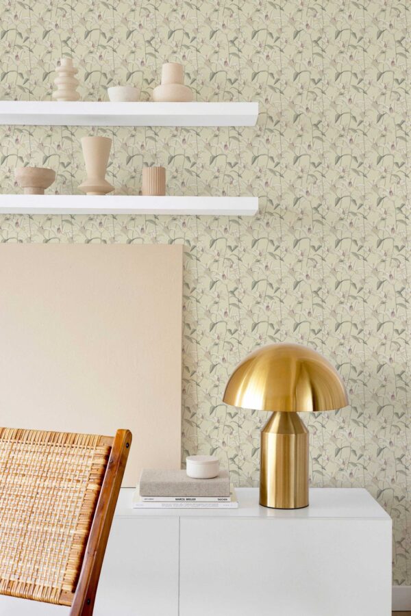 Fancy Walls elegant Beige Floral self-adhesive wallpaper for stylish spaces.