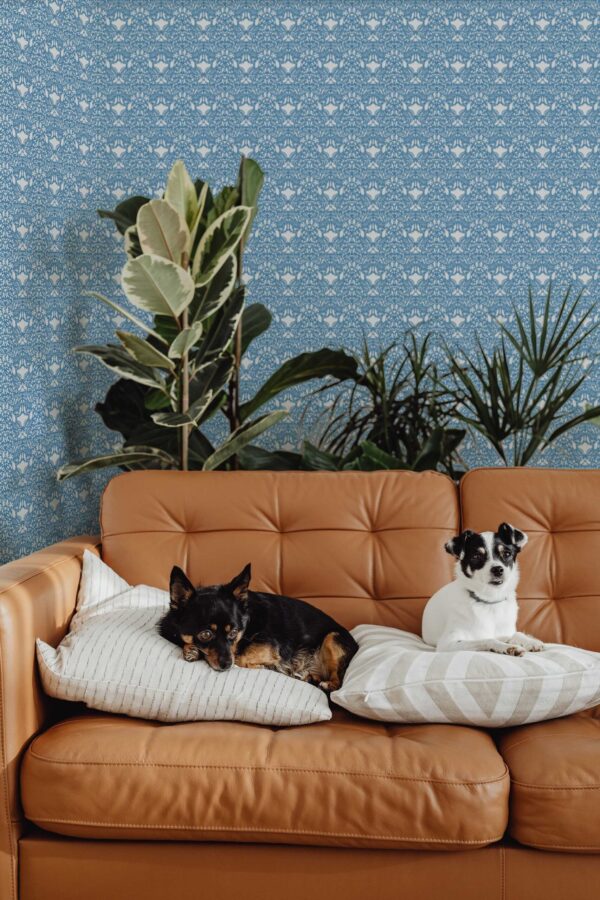 Fancy Walls Blue and white Damask wallpaper for Living room walls in Botanical style unpasted wallpaper.