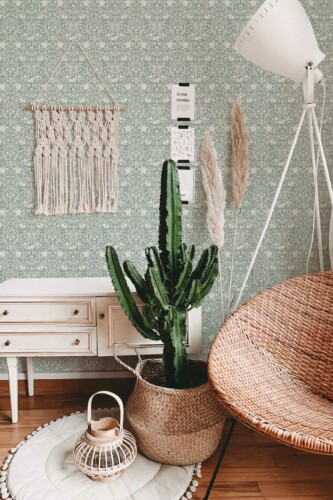 Green Floral Grace Self-Adhesive Wallpaper by Fancy Walls