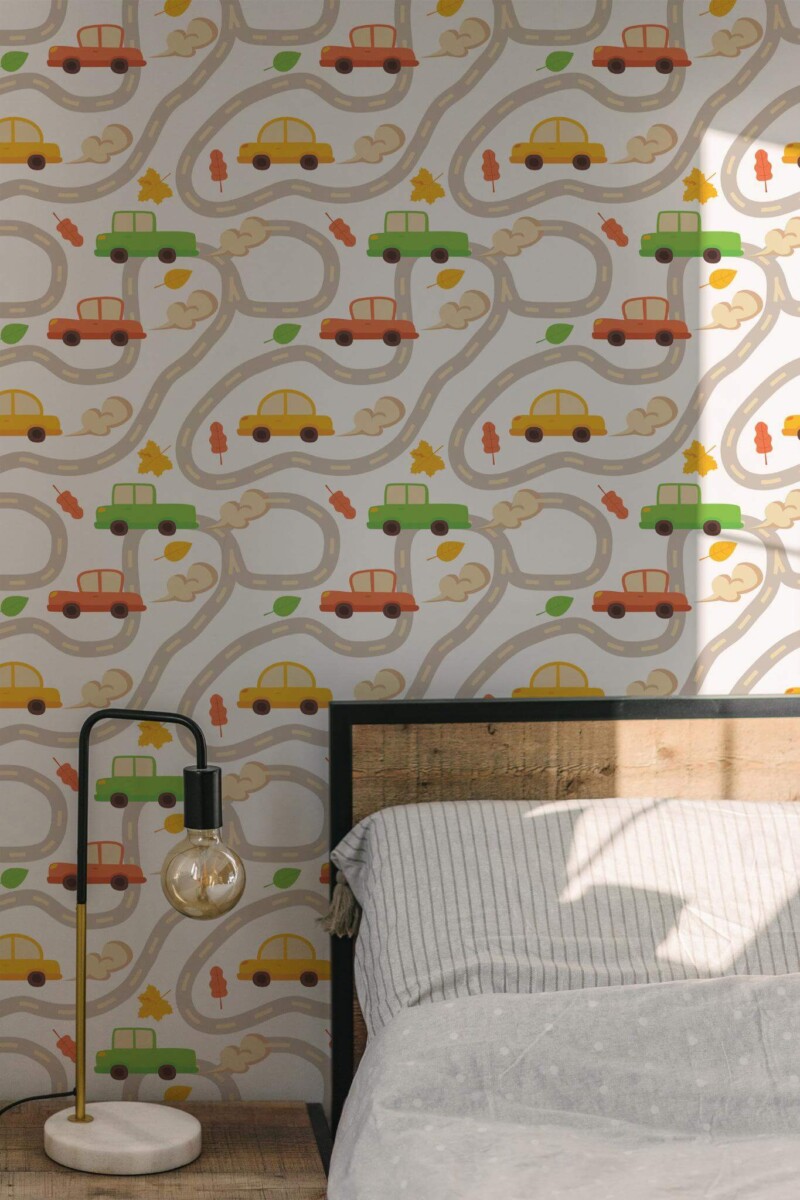 Minimal modern style bedroom decorated with Boy nursery peel and stick wallpaper