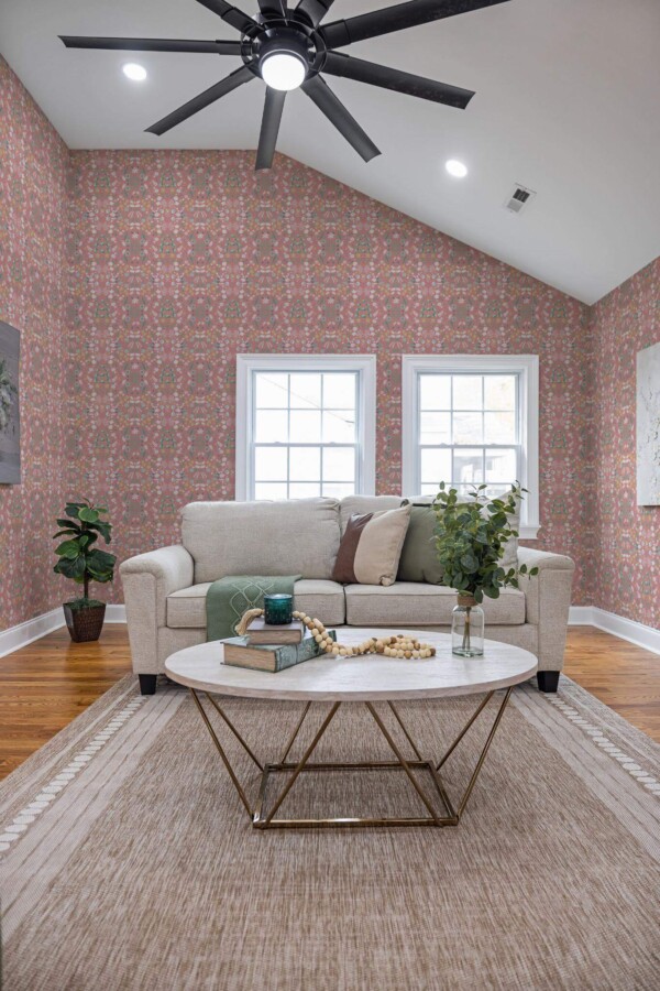 Scandinavian style living room decorated with Bramble garden peel and stick wallpaper