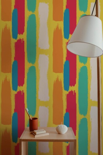 Minimal style bathroom decorated with Bright brush peel and stick wallpaper