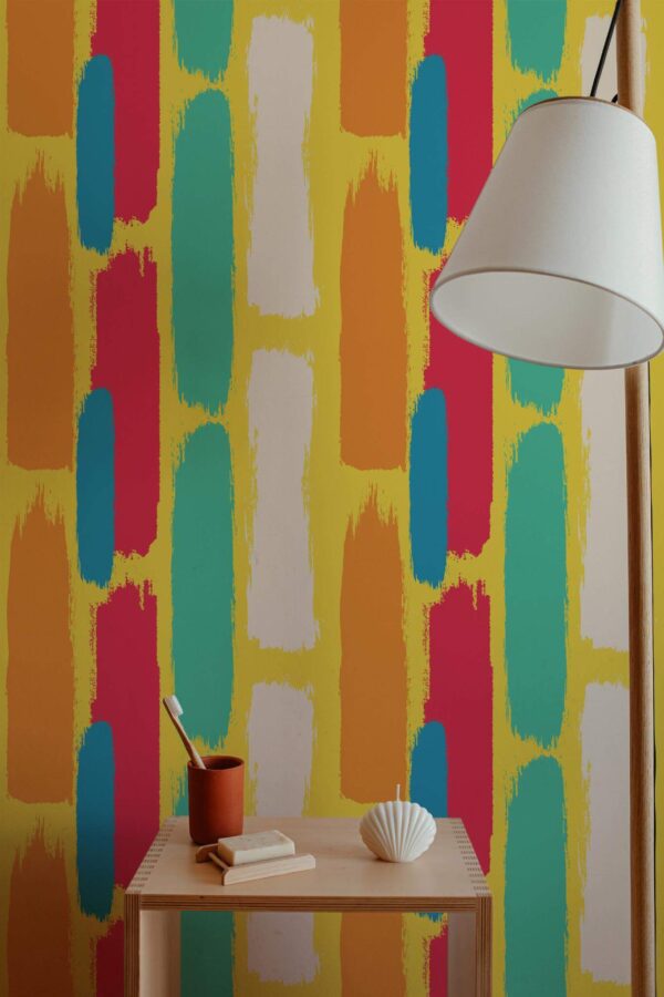 Minimal style bathroom decorated with Bright brush peel and stick wallpaper