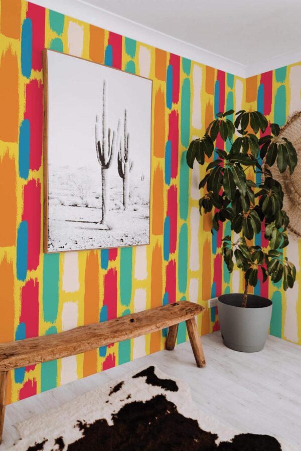 Scandinavian style entryway decorated with Bright brush peel and stick wallpaper