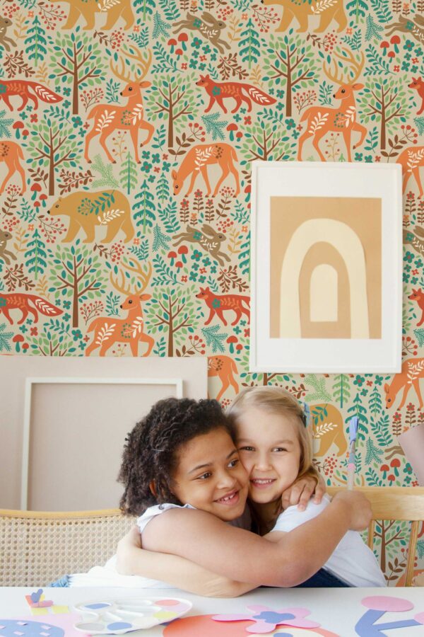 Bright colorful woodland self-adhesive wallpaper by Fancy Walls