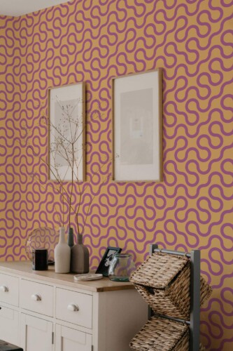 Scandinavian style bedroom decorated with Bright geometric lines peel and stick wallpaper