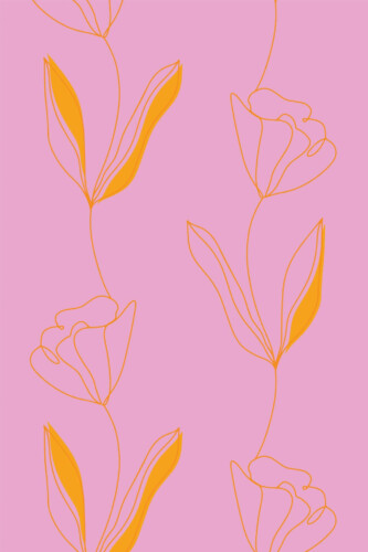 Pattern repeat of Bright lined flower removable wallpaper design