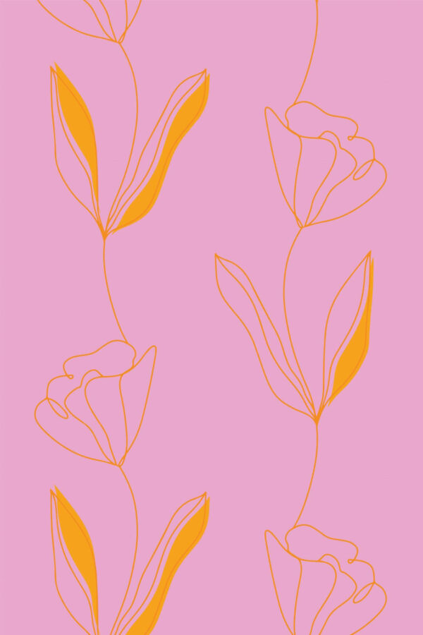 Pattern repeat of Bright lined flower removable wallpaper design