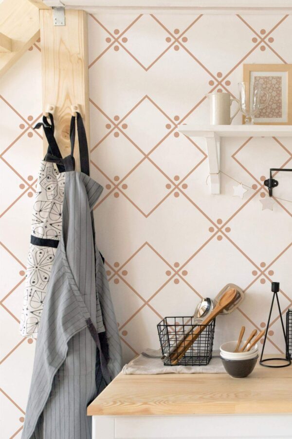 Minimal scandinavian style kitchen decorated with Brown aesthetic Tile peel and stick wallpaper