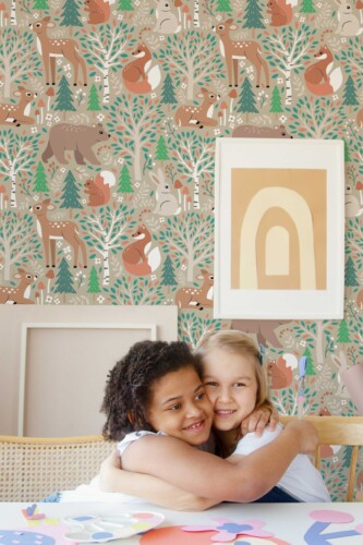 Fancy Walls removable wallpaper featuring brown woodland animal scene