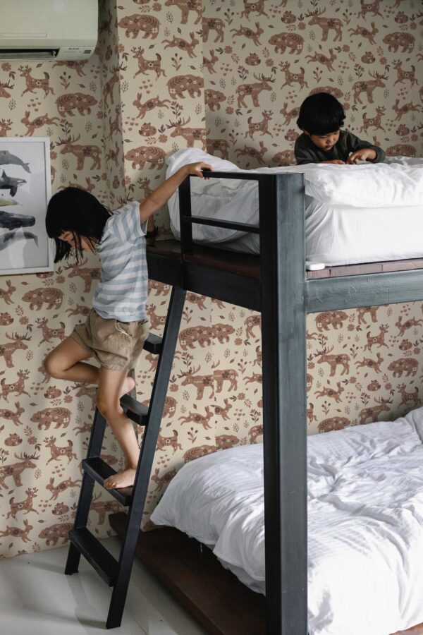 Fancy Walls removable wallpaper playful brown Scandinavian woodland animals