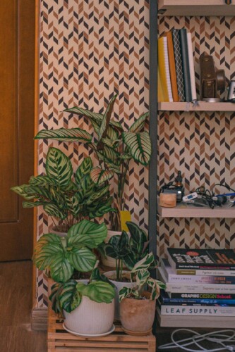 Southwestern style living room decorated with Brown chevron peel and stick wallpaper