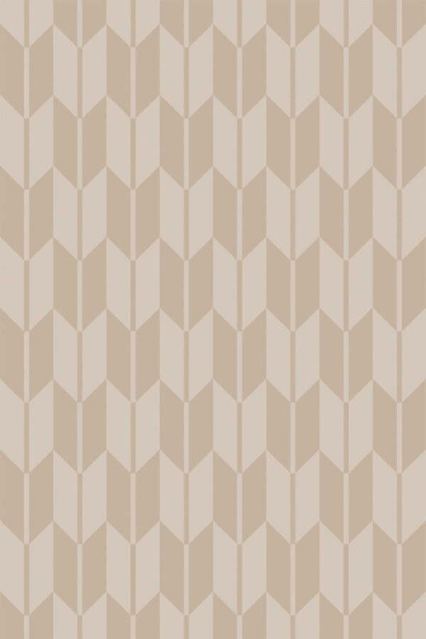 A close-up view of the brown and beige geometric herringbone pattern showcasing its modern tile-like effect and subtle tone variations. Perfect for warm, earthy room settings. Fancy Walls peel and stick or non-pasted wallpaper.