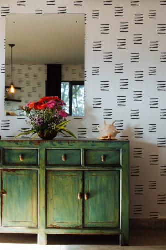 Industrial style living room decorated with Brush stroke Dash peel and stick wallpaper