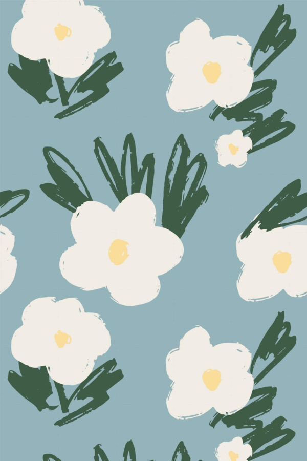 Pattern repeat of Brush stroke floral removable wallpaper design