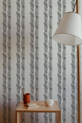 Minimal style bathroom decorated with Brush stroke herringbone peel and stick wallpaper