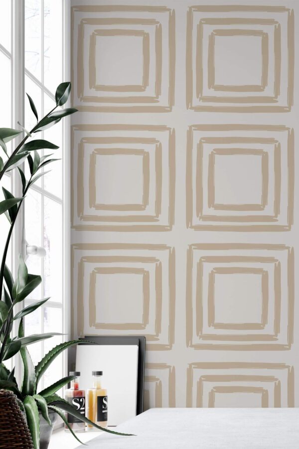 Minimal style home office decorated with Brush stroke square peel and stick wallpaper