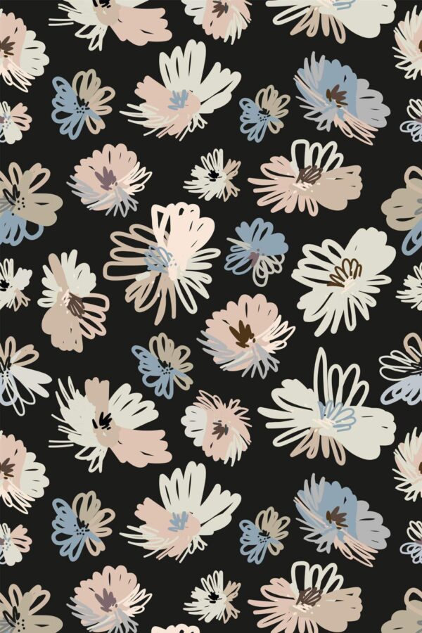 Pattern repeat of Brushstroke floral removable wallpaper design