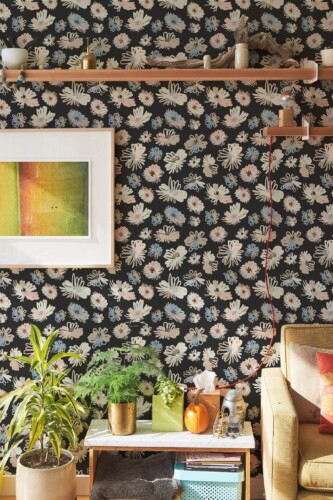 Southwestern style living room decorated with Brushstroke floral peel and stick wallpaper