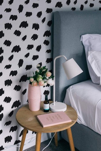 Rustic style bedroom decorated with Brushstroke peel and stick wallpaper