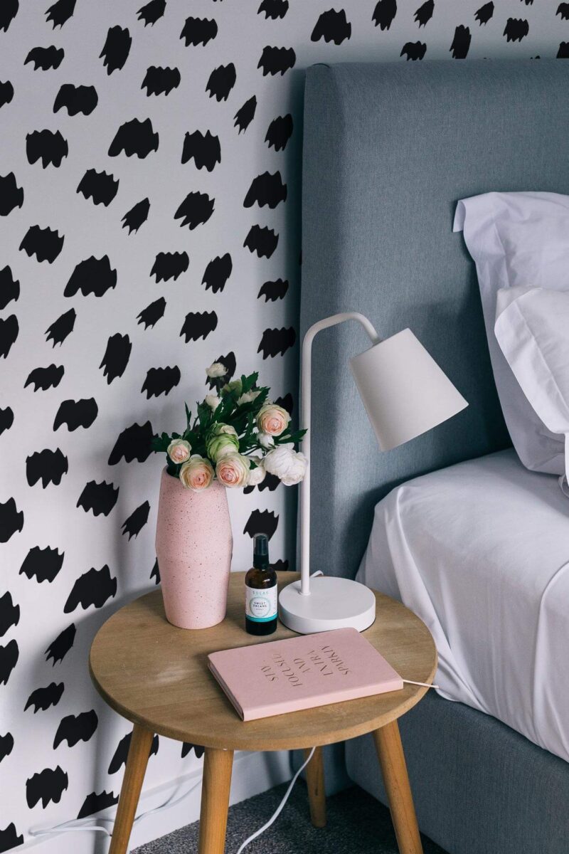Rustic style bedroom decorated with Brushstroke peel and stick wallpaper