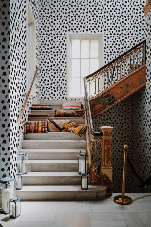 Victorian style hallway decorated with Brushstroke peel and stick wallpaper