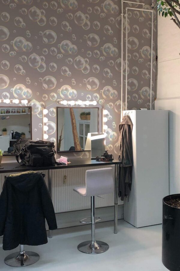 Minimal style beauty salon decorated with Bubbles peel and stick wallpaper