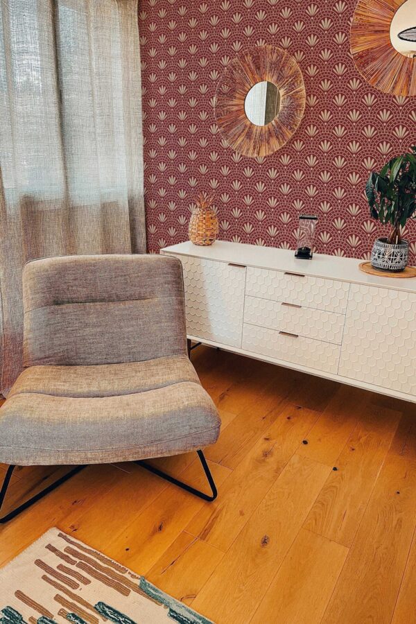Fancy Walls self-adhesive wallpaper in burgundy red floral pattern