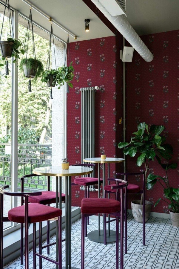 Burgundy Pixelated Flower Wallpaper